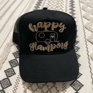 NEW! Happy Glamping Gold Glitter Camping Trucker Hat